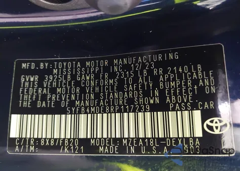 2024 Toyota Corolla Le из США, поврежденный, VIN 5YFB4MDE8RP117239